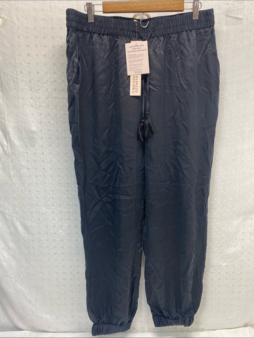 Badgley Mischka Black 100% Mulberry Silk Machine Washable Joggers XL